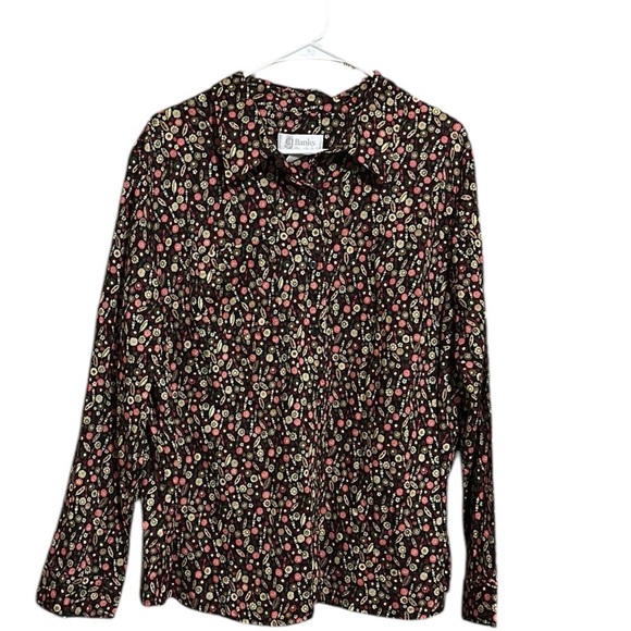 CJ Banks Button Down Blouse Floral Long Sleeves 100% Cotton Size 1X - Picture 1 of 7